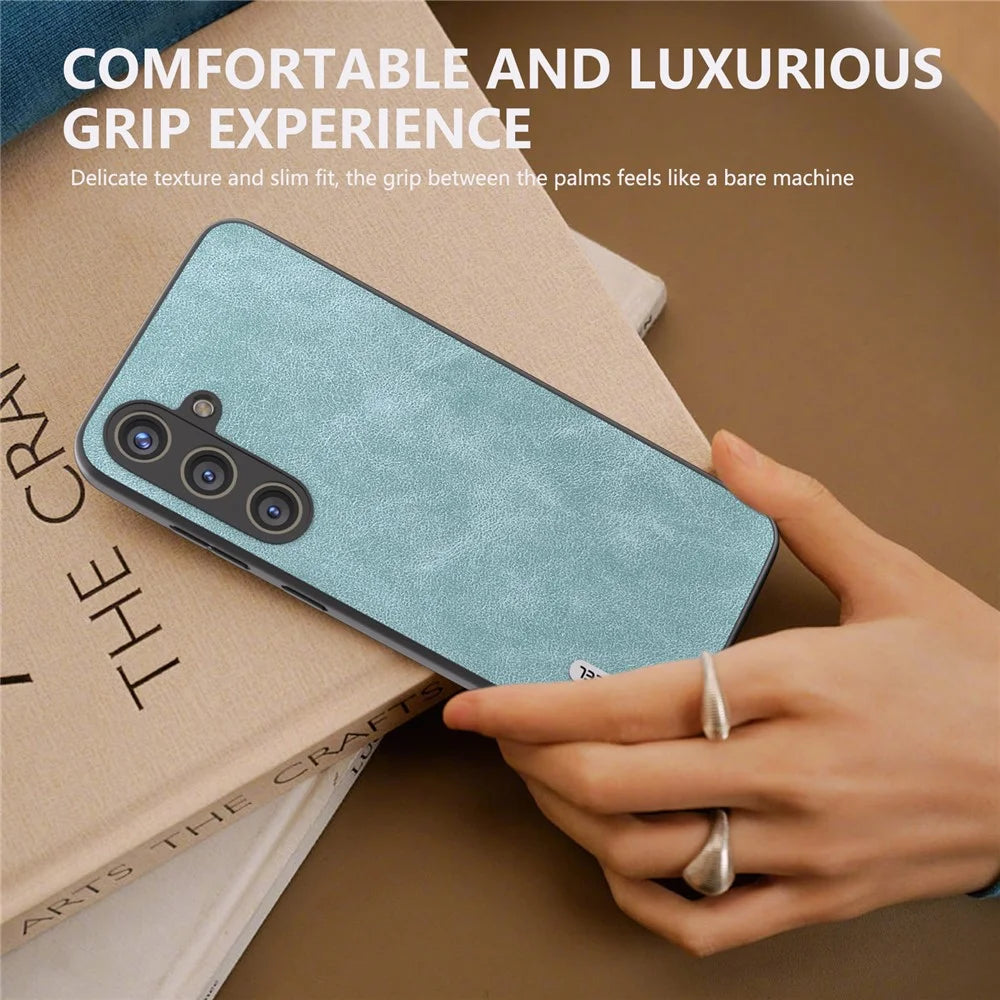 ABEEL For Samsung Galaxy S24+ Cell Phone Case PU Leather Coated PC Drop-resistant Protective Shell - Baby Blue - 5