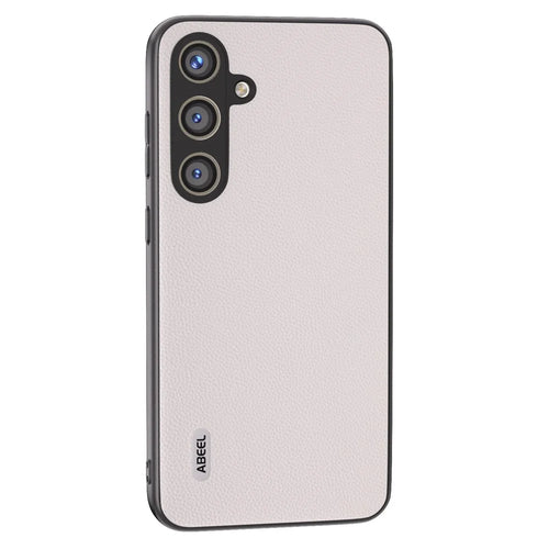 ABEEL For Samsung Galaxy S24 Case Genuine Cow Leather+PC Scratch-resistant Phone Protector - White - 1