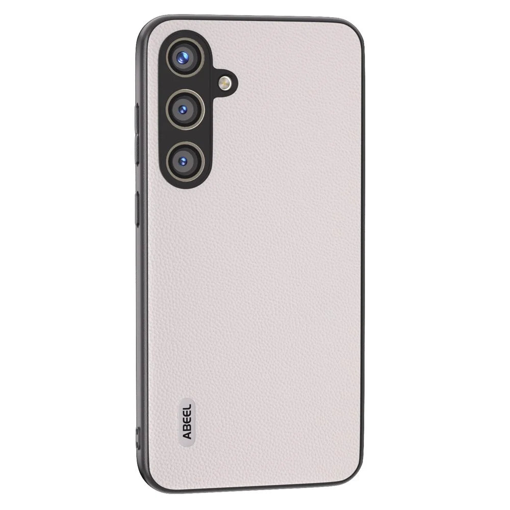ABEEL For Samsung Galaxy S24 Case Genuine Cow Leather+PC Scratch-resistant Phone Protector - White - 1