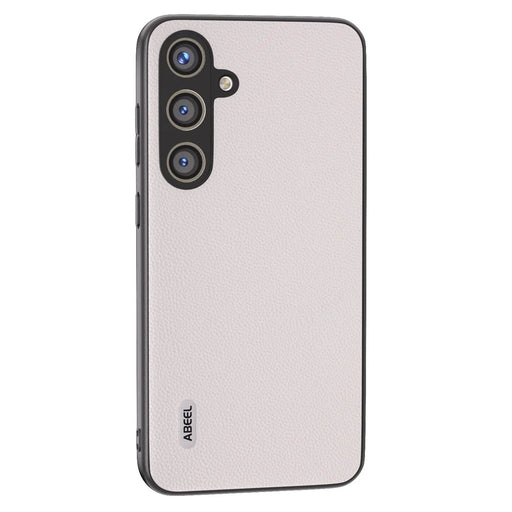 ABEEL For Samsung Galaxy S24 Case Genuine Cow Leather+PC Scratch-resistant Phone Protector - White - 1