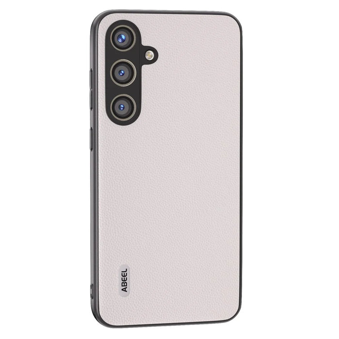 ABEEL For Samsung Galaxy S24 Case Genuine Cow Leather+PC Scratch-resistant Phone Protector - White - 1
