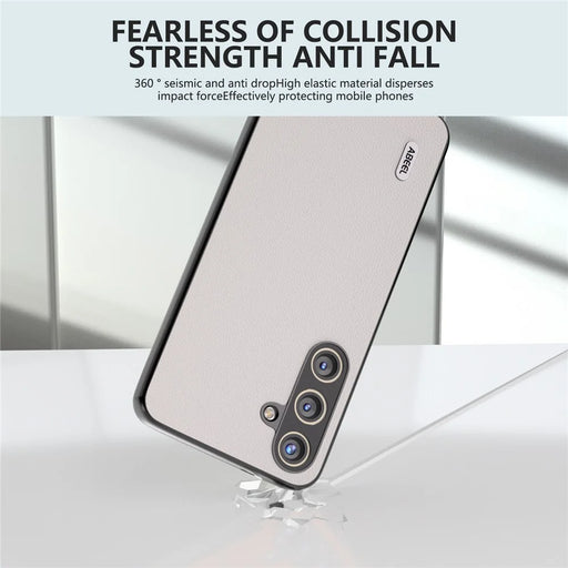 ABEEL For Samsung Galaxy S24 Case Genuine Cow Leather+PC Scratch-resistant Phone Protector - White - 2