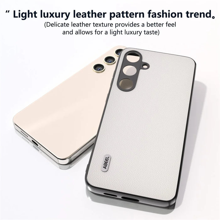 ABEEL For Samsung Galaxy S24 Case Genuine Cow Leather+PC Scratch-resistant Phone Protector - White - 3