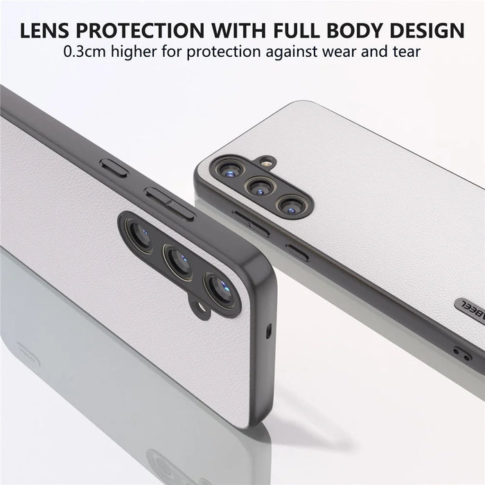 ABEEL For Samsung Galaxy S24 Case Genuine Cow Leather+PC Scratch-resistant Phone Protector - White - 4