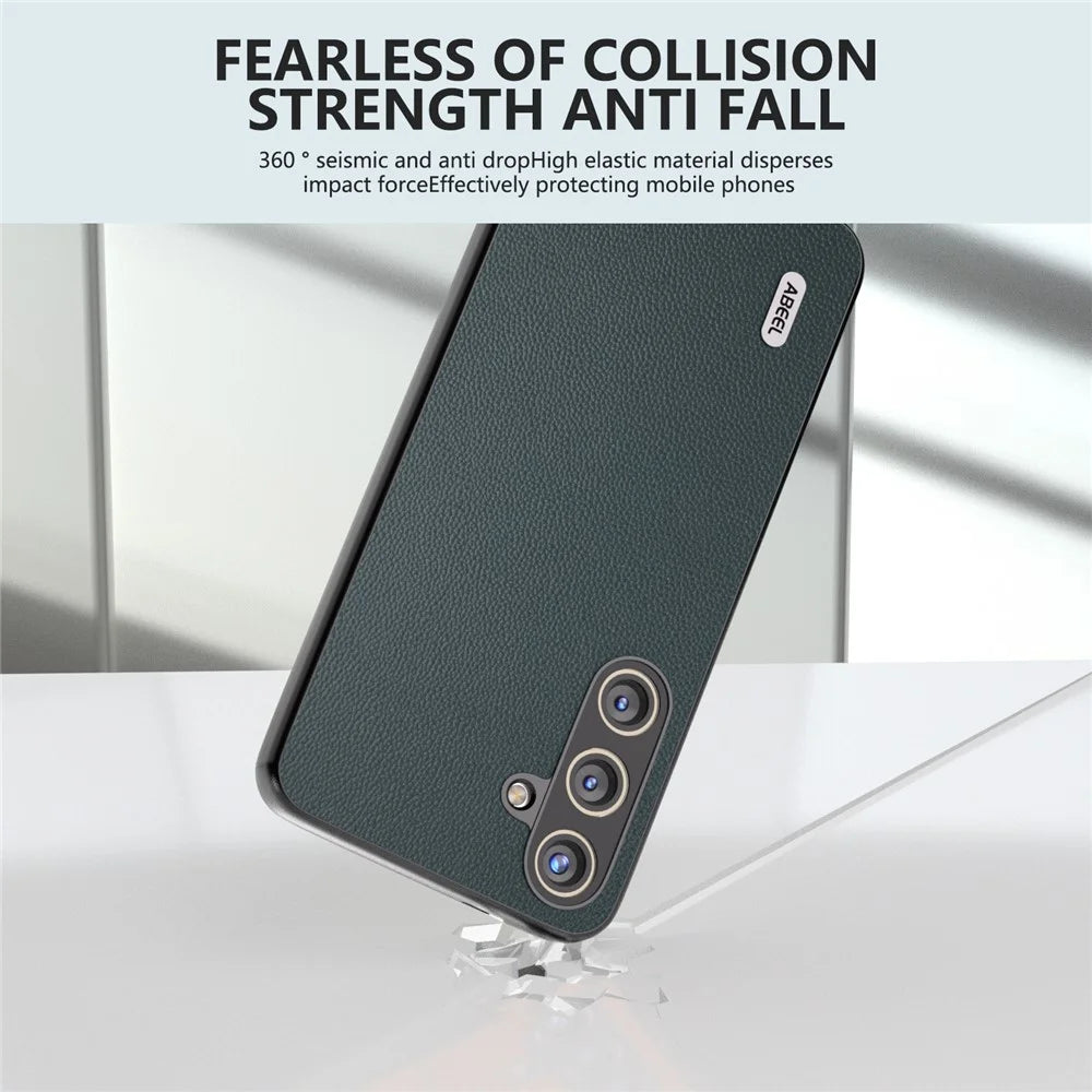 ABEEL For Samsung Galaxy S24+ Case Genuine Cow Leather+PC Scratch-resistant Smart Phone Shell  - Green - 2