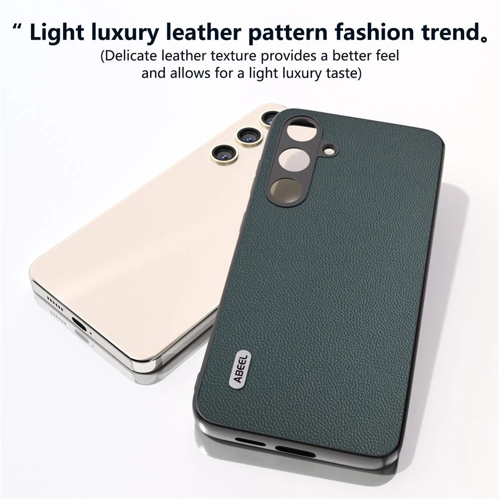 ABEEL For Samsung Galaxy S24+ Case Genuine Cow Leather+PC Scratch-resistant Smart Phone Shell  - Green - 3