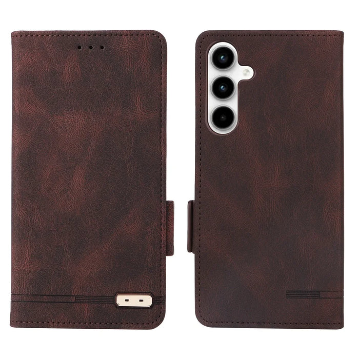 For Samsung Galaxy A35 5G Case Anti-scratch Hardware Decor Leather Phone Stand Cover - Coffee - 1