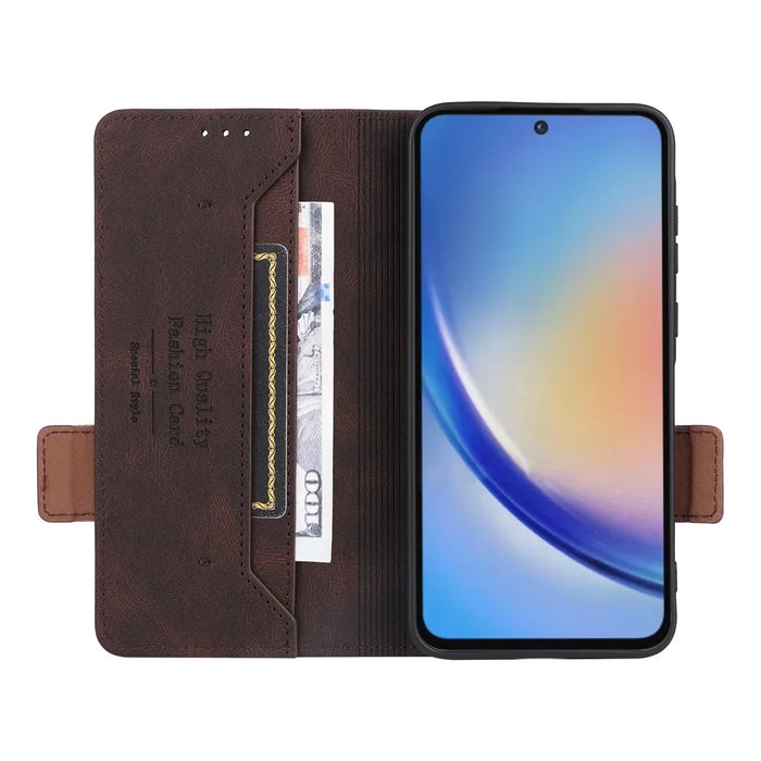 For Samsung Galaxy A35 5G Case Anti-scratch Hardware Decor Leather Phone Stand Cover - Coffee - 2