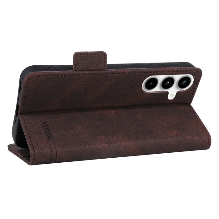 For Samsung Galaxy A35 5G Case Anti-scratch Hardware Decor Leather Phone Stand Cover - Coffee - 4