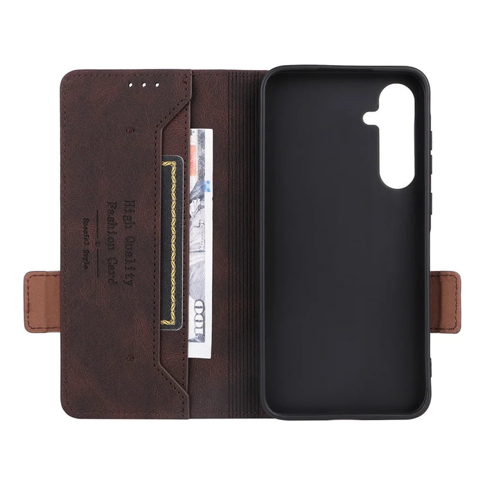 For Samsung Galaxy A35 5G Case Anti-scratch Hardware Decor Leather Phone Stand Cover - Coffee - 5