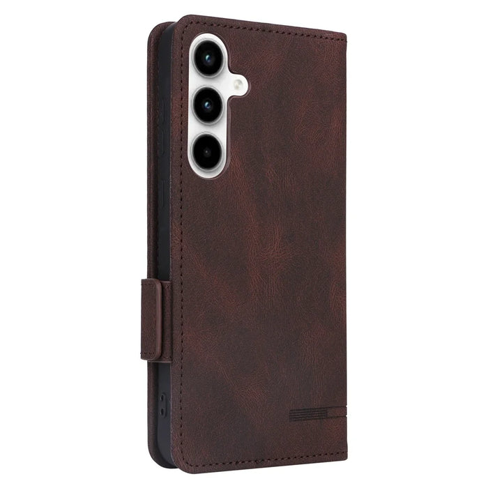 For Samsung Galaxy A35 5G Case Anti-scratch Hardware Decor Leather Phone Stand Cover - Coffee - 7