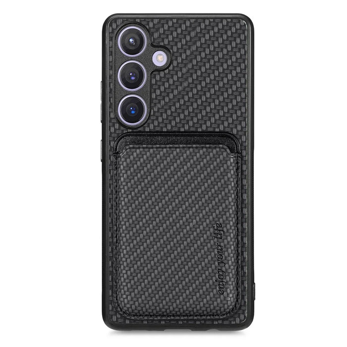 For Samsung Galaxy S24+ Back Case PU+PC+TPU Cover with Magnetic Detachable Card Holder - Black - 1