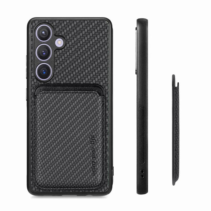 For Samsung Galaxy S24+ Back Case PU+PC+TPU Cover with Magnetic Detachable Card Holder - Black - 3