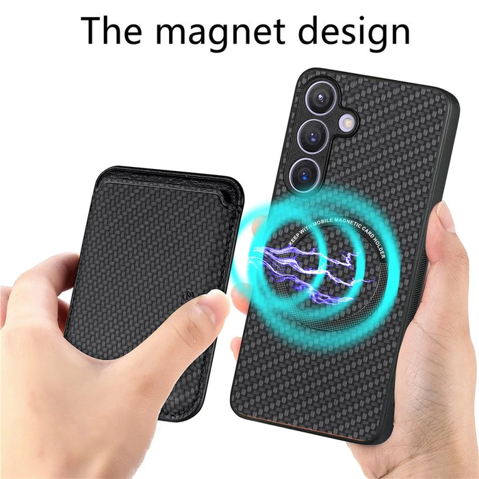 For Samsung Galaxy S24+ Back Case PU+PC+TPU Cover with Magnetic Detachable Card Holder - Black - 5