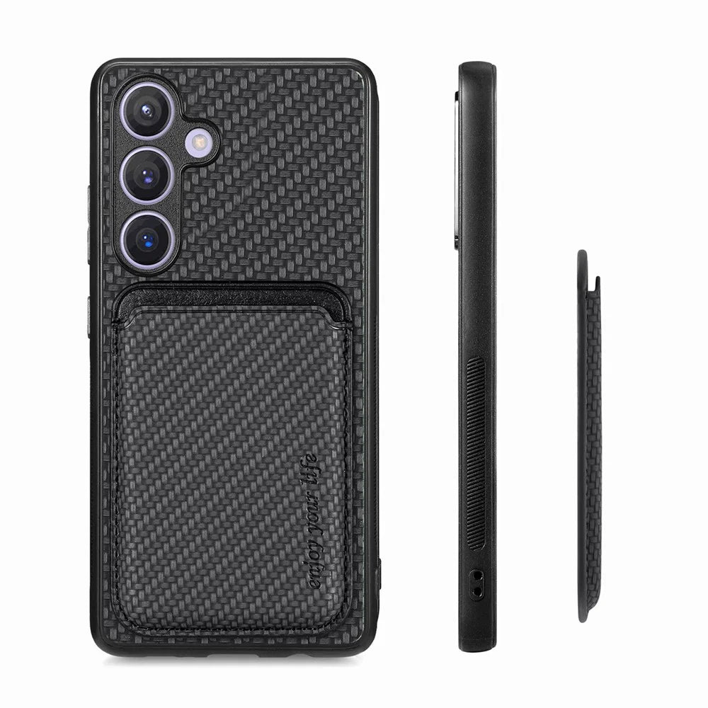 For Samsung Galaxy S24 Back Case Magnetic Card Holder Phone Protective Cover - Black - 3