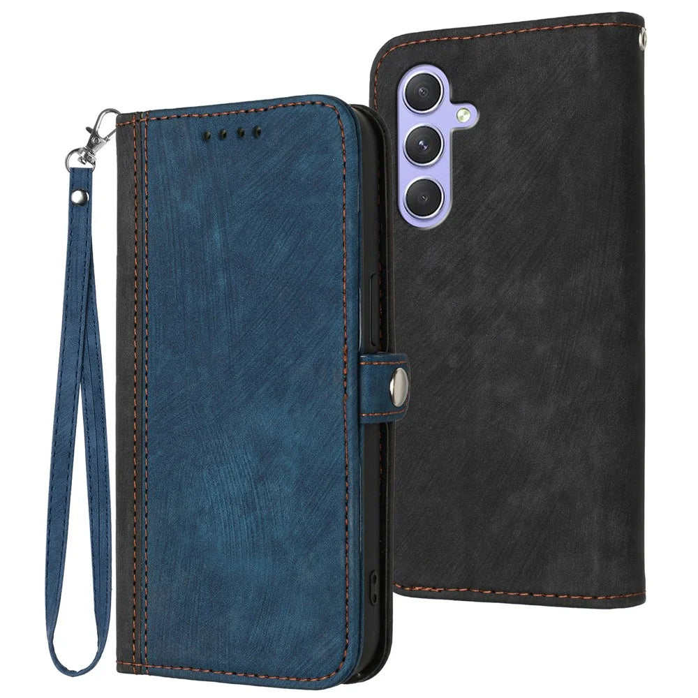 YX0020 For Samsung Galaxy A55 5G Case Leather Wallet Cover Magnetic Button Closure - Sapphire - 1