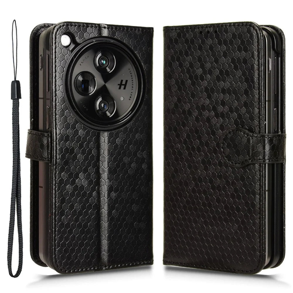 For OnePlus Open / Oppo Find N3 5G Case Imprint Anti-scratch PU Leather Phone Wallet Cover - Black - 1