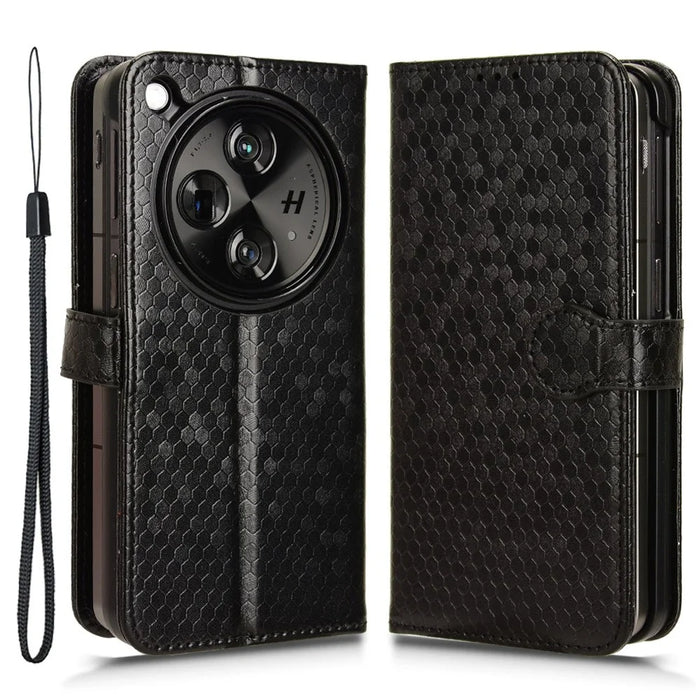 For OnePlus Open / Oppo Find N3 5G Case Imprint Anti-scratch PU Leather Phone Wallet Cover - Black - 1
