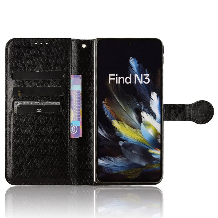 For OnePlus Open / Oppo Find N3 5G Case Imprint Anti-scratch PU Leather Phone Wallet Cover - Black - 2
