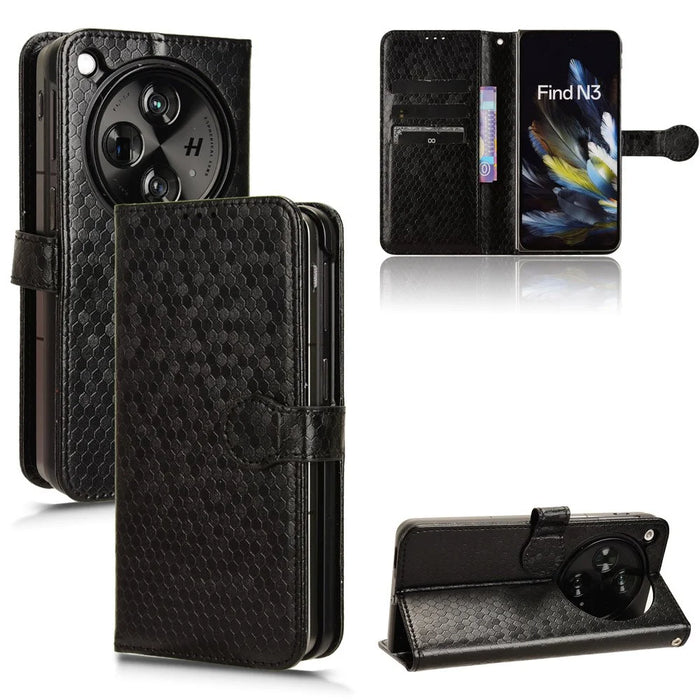 For OnePlus Open / Oppo Find N3 5G Case Imprint Anti-scratch PU Leather Phone Wallet Cover - Black - 6