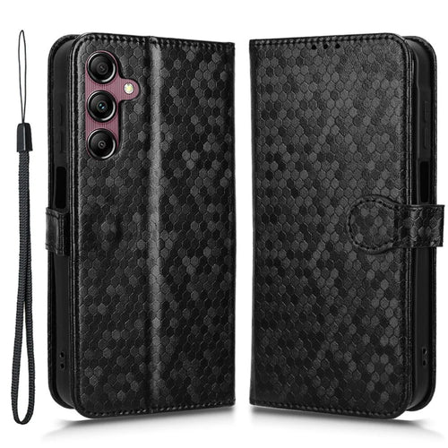 For Samsung Galaxy A15 4G / A15 5G Case Dot Imprinted Leather Shockproof Phone Stand Cover - Black - 1