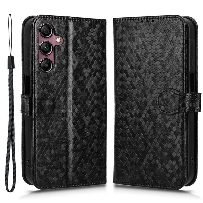 For Samsung Galaxy A15 4G / A15 5G Case Dot Imprinted Leather Shockproof Phone Stand Cover - Black - 1