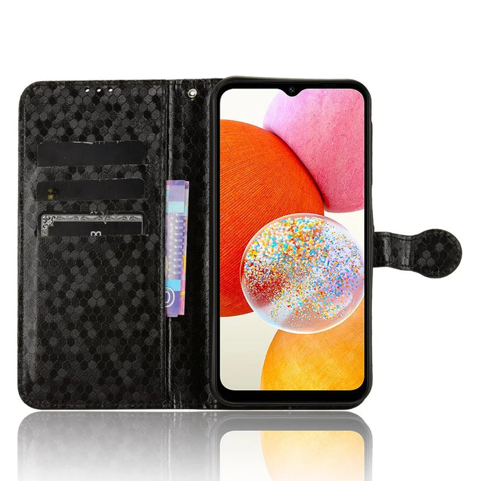 For Samsung Galaxy A15 4G / A15 5G Case Dot Imprinted Leather Shockproof Phone Stand Cover - Black - 2