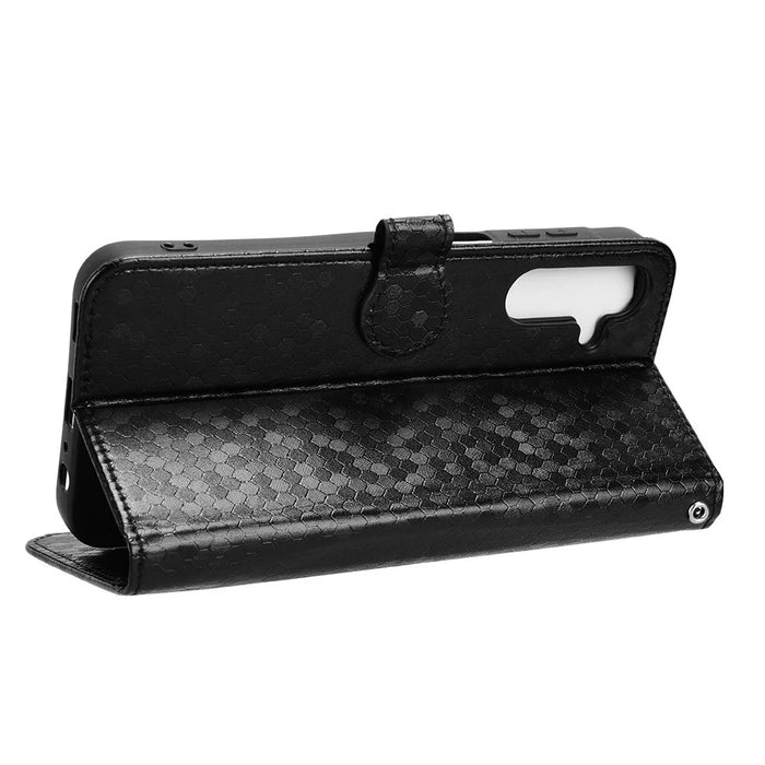 For Samsung Galaxy A15 4G / A15 5G Case Dot Imprinted Leather Shockproof Phone Stand Cover - Black - 3