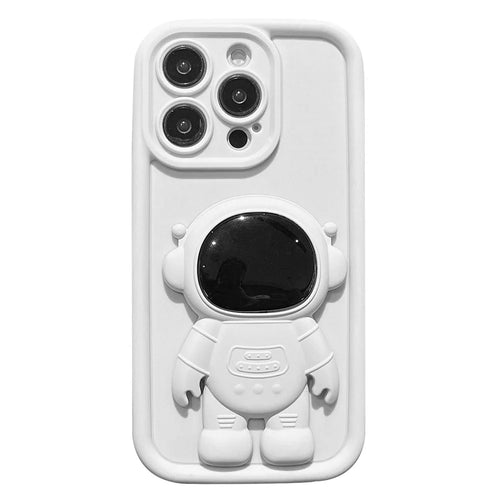 For iPhone 14 Pro Max Astronaut Kickstand Phone Case Soft Silicone Cover - White - 1