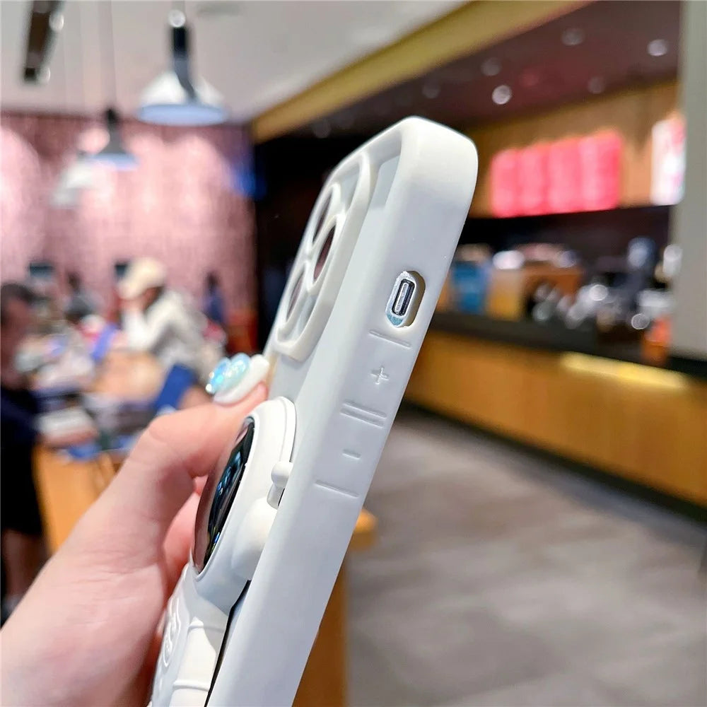 For iPhone 14 Pro Max Astronaut Kickstand Phone Case Soft Silicone Cover - White - 6
