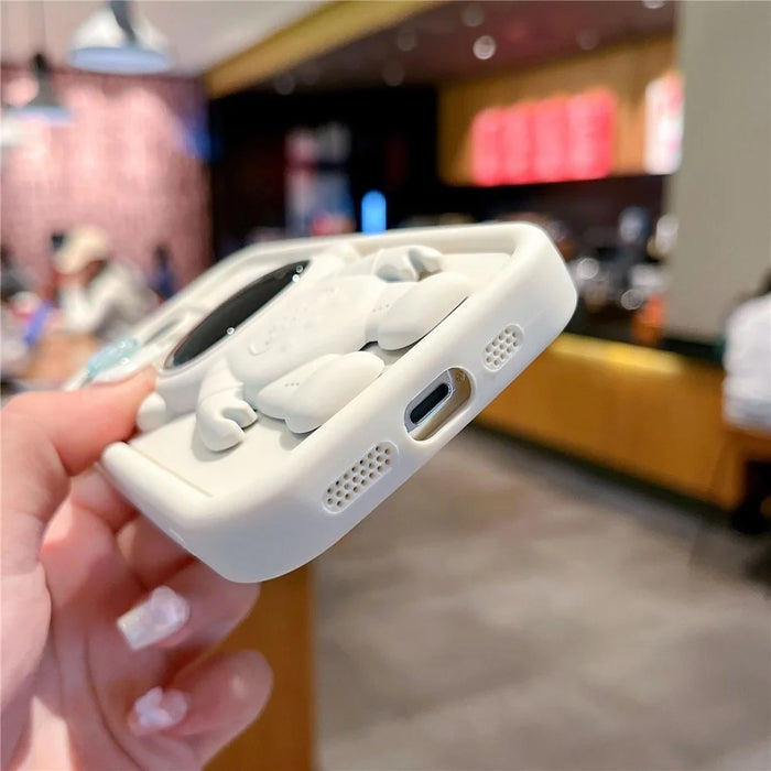 For iPhone 15 Pro Phone Case PC Astronaut Kickstand Silicone Cover - White - 5