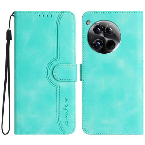 YX0030 For OnePlus 12 5G Leather Wallet Flip Cover Smile Pattern Phone Case Stand - Baby Blue - 1