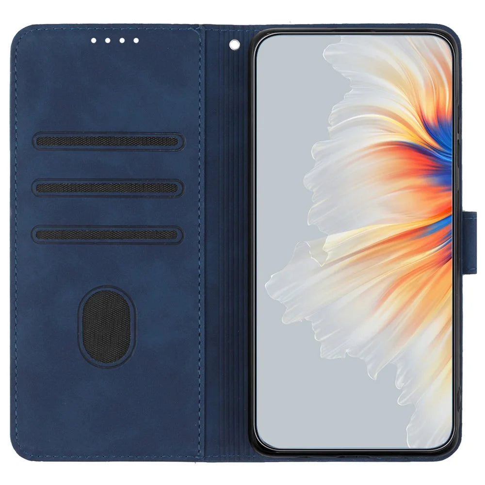 YX0030 For Samsung Galaxy A35 5G Leather Phone Case Smile Pattern Card Holder Wrist Strap - Sapphire - 2