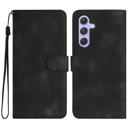 YX0030 For Samsung Galaxy A55 5G Smile Pattern Wallet Case PU Leather Protective Cover - Black - 1