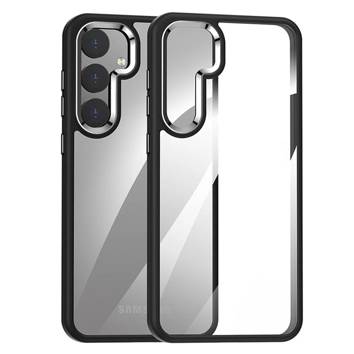 For Samsung Galaxy S24 Clear Case Metal  Lens Frame Protective Phone Cover - Black - 1