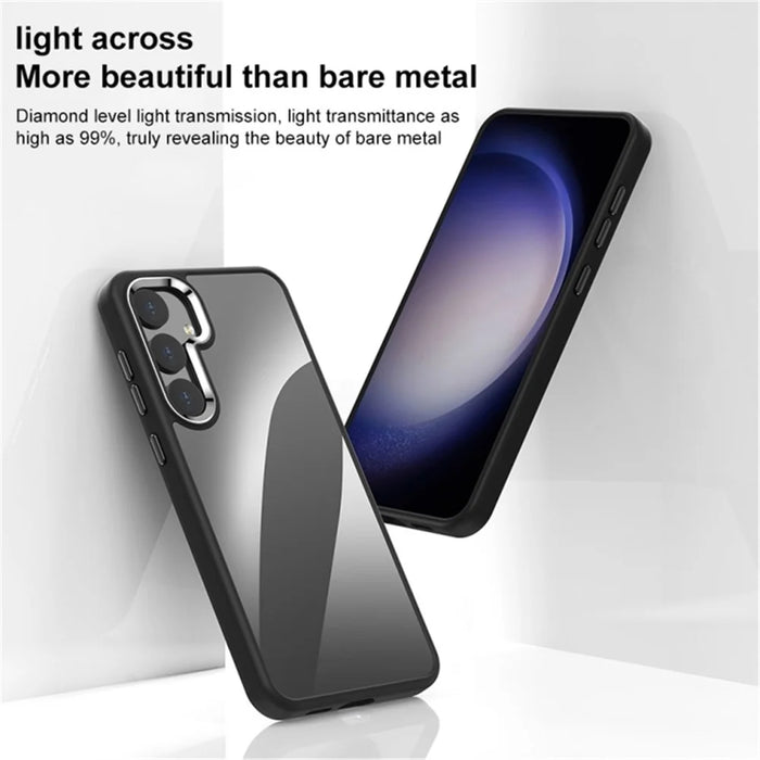 For Samsung Galaxy S24 Clear Case Metal  Lens Frame Protective Phone Cover - Black - 2