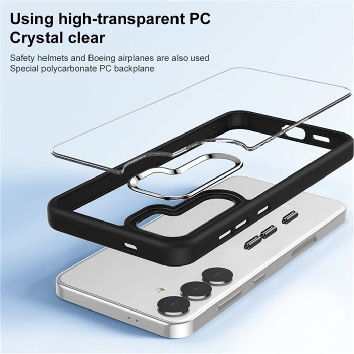For Samsung Galaxy S24 Clear Case Metal  Lens Frame Protective Phone Cover - Black - 5