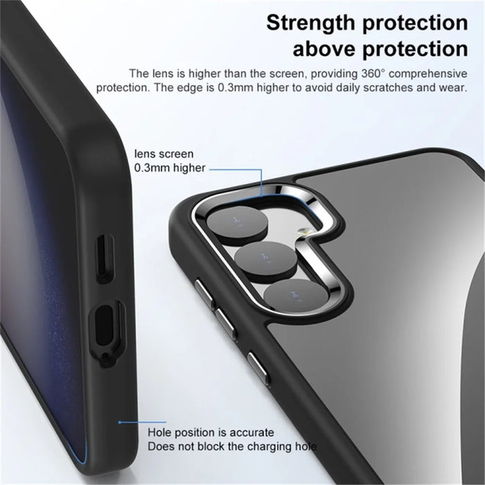 For Samsung Galaxy S24 Clear Case Metal  Lens Frame Protective Phone Cover - Black - 6