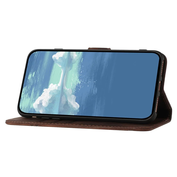 For OnePlus Ace 2V / Nord 3 5G Wallet Case Line Imprinted PU Leather Phone Cover with Strap - Coffee - 2