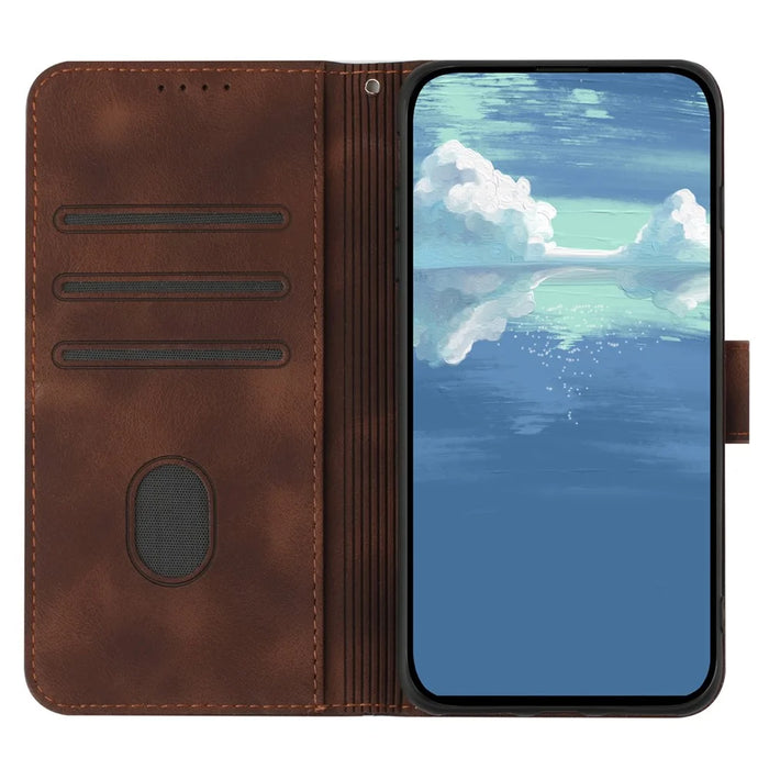 For OnePlus Ace 2V / Nord 3 5G Wallet Case Line Imprinted PU Leather Phone Cover with Strap - Coffee - 3