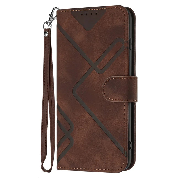 For OnePlus Ace 2V / Nord 3 5G Wallet Case Line Imprinted PU Leather Phone Cover with Strap - Coffee - 7