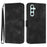 For Samsung Galaxy A35 5G Wallet Case Line Imprinted PU Leather Phone Cover with Strap - Black - 1