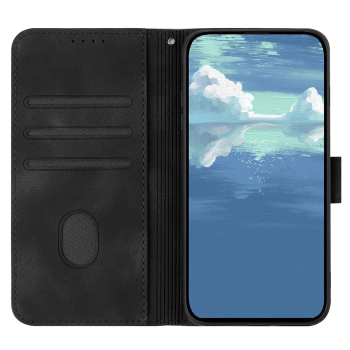 For Samsung Galaxy A35 5G Wallet Case Line Imprinted PU Leather Phone Cover with Strap - Black - 3