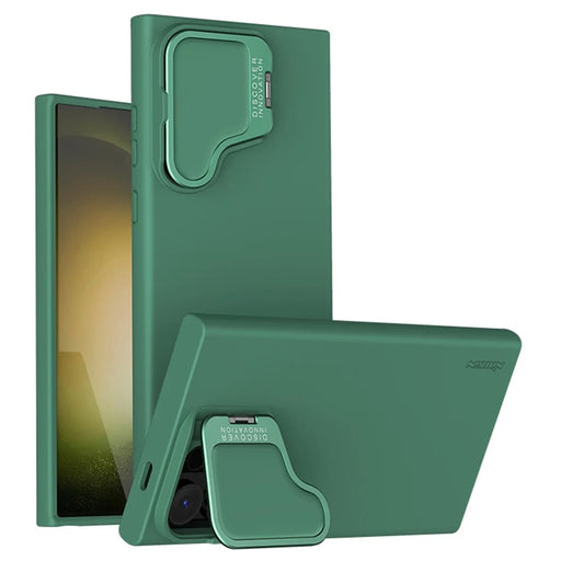 NILLKIN Camshield Silky Prop for Samsung Galaxy S24 Ultra Silicone+PC Phone Case Lens Cover Kickstand  - Green - 1