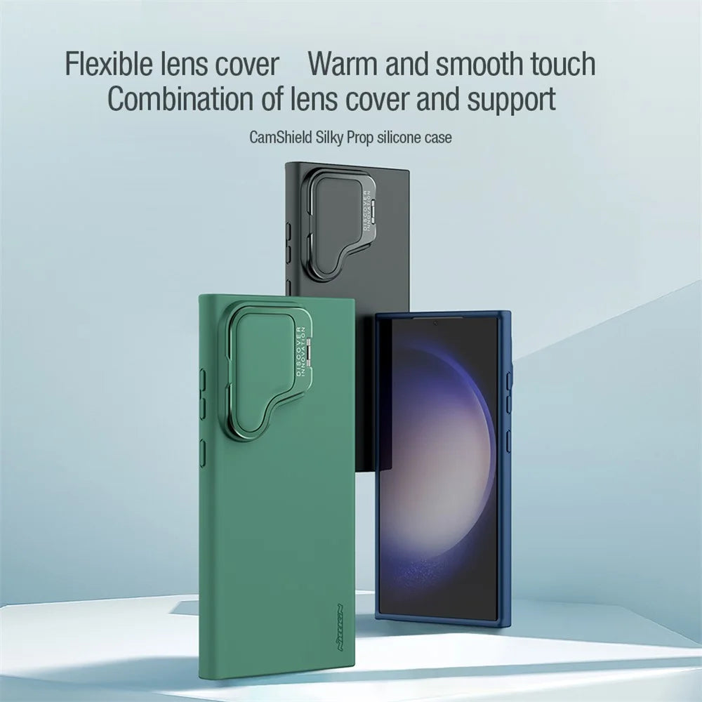 NILLKIN Camshield Silky Prop for Samsung Galaxy S24 Ultra Silicone+PC Phone Case Lens Cover Kickstand  - Green - 6