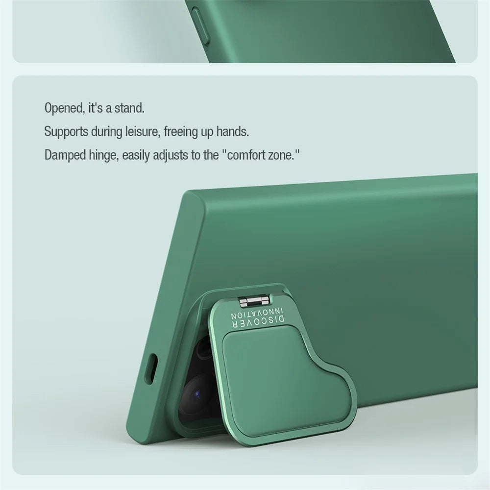 NILLKIN Camshield Silky Prop for Samsung Galaxy S24 Ultra Silicone+PC Phone Case Lens Cover Kickstand  - Green - 7
