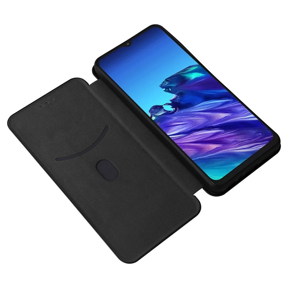 For TCL 40 XL Leather Case with Card Slot Stand Carbon Fiber Texture - Black - 2
