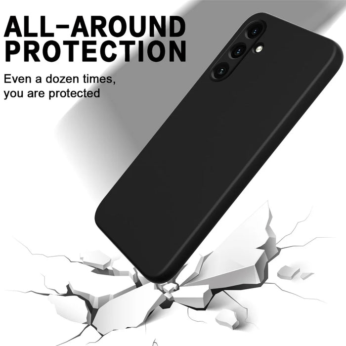 For Samsung Galaxy A55 5G Phone Case Soft Lining Liquid Silicone Protective Shell with Strap - Black - 3