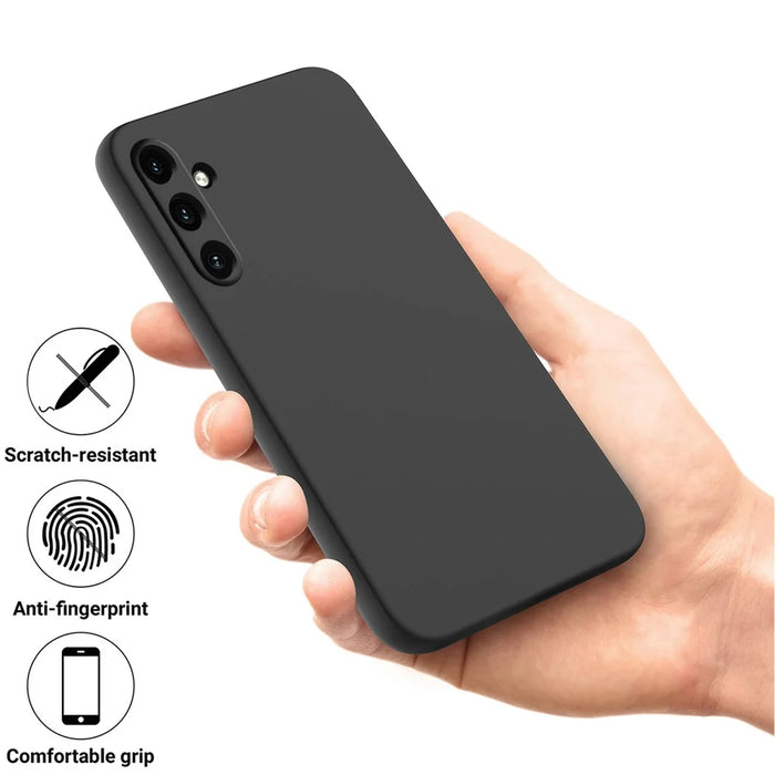 For Samsung Galaxy A55 5G Phone Case Soft Lining Liquid Silicone Protective Shell with Strap - Black - 5