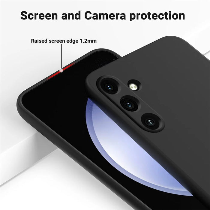 For Samsung Galaxy A55 5G Phone Case Soft Lining Liquid Silicone Protective Shell with Strap - Black - 6